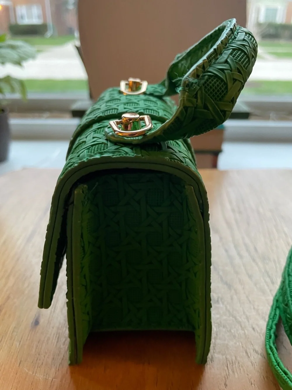 Green Woven-Texture Top Handle Mini Bag or Crossbody - Picture 2 of 8